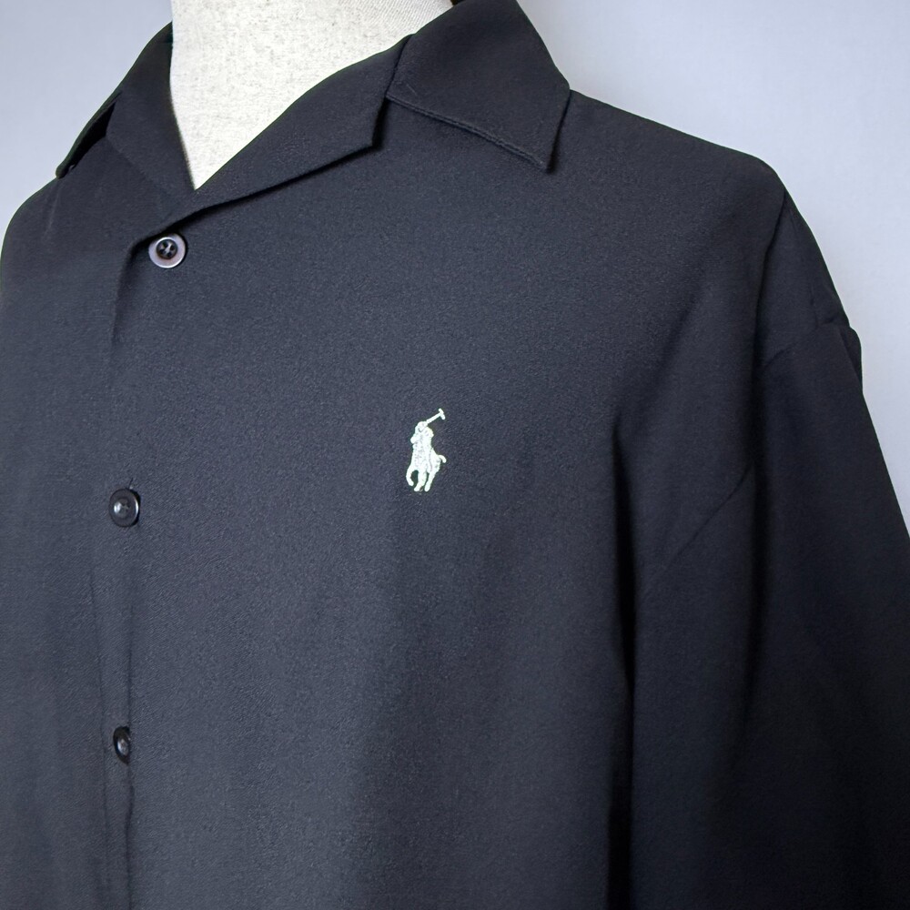 Ralph Lauren Casual Short Sleeve Camp Shirt Sz M Black White Pony Cuban Collar - Picture 5 of 13